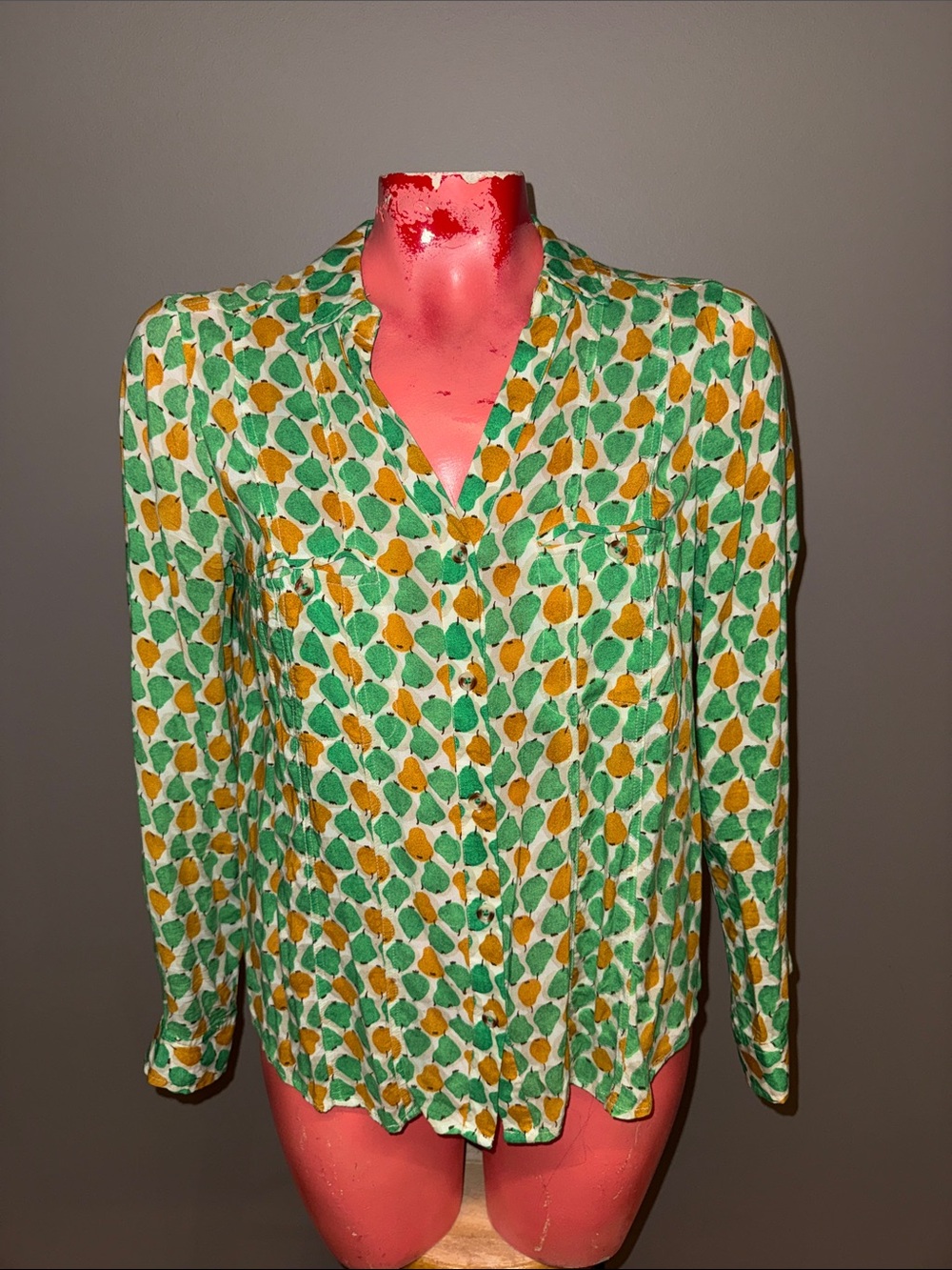 Anthropologie - Conversations 11 of 52 Pear Print Button Down Shirt Top blosue